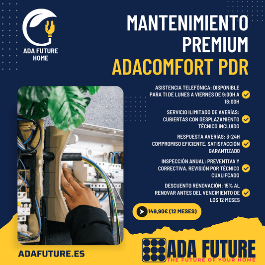 Servicio Mantenimiento Cargadores de Coche Eléctrico AdaComfort PDR Mantenimiento Premium AdaComfort PDR para cargadores de coche eléctrico. Soporte dedicado, servicio ilimitado y revisiones anuales. ¡Garantiza tu carga! Ada Future